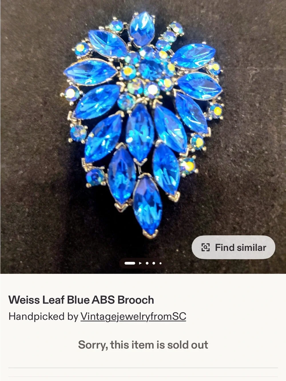 Vintage Signed WEISS Royal Blue AB Rhinestone Brooch Earrings Set